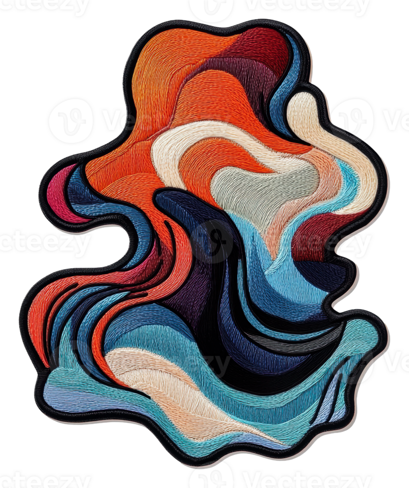 Abstract embroidery artwork with swirling colors, cut out - stock . png