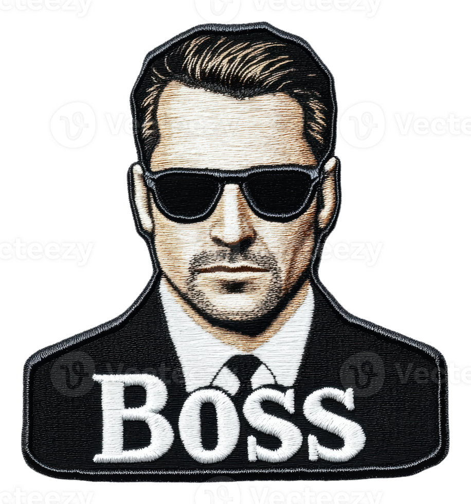 Cool embroidered boss patch, cut out - stock . png