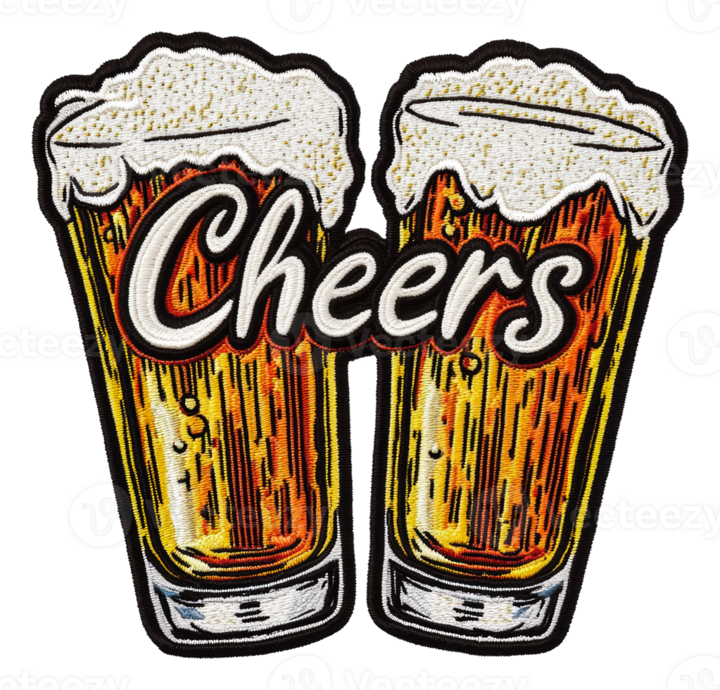 Two beer glasses clinking together in celebration, cut out - stock . png