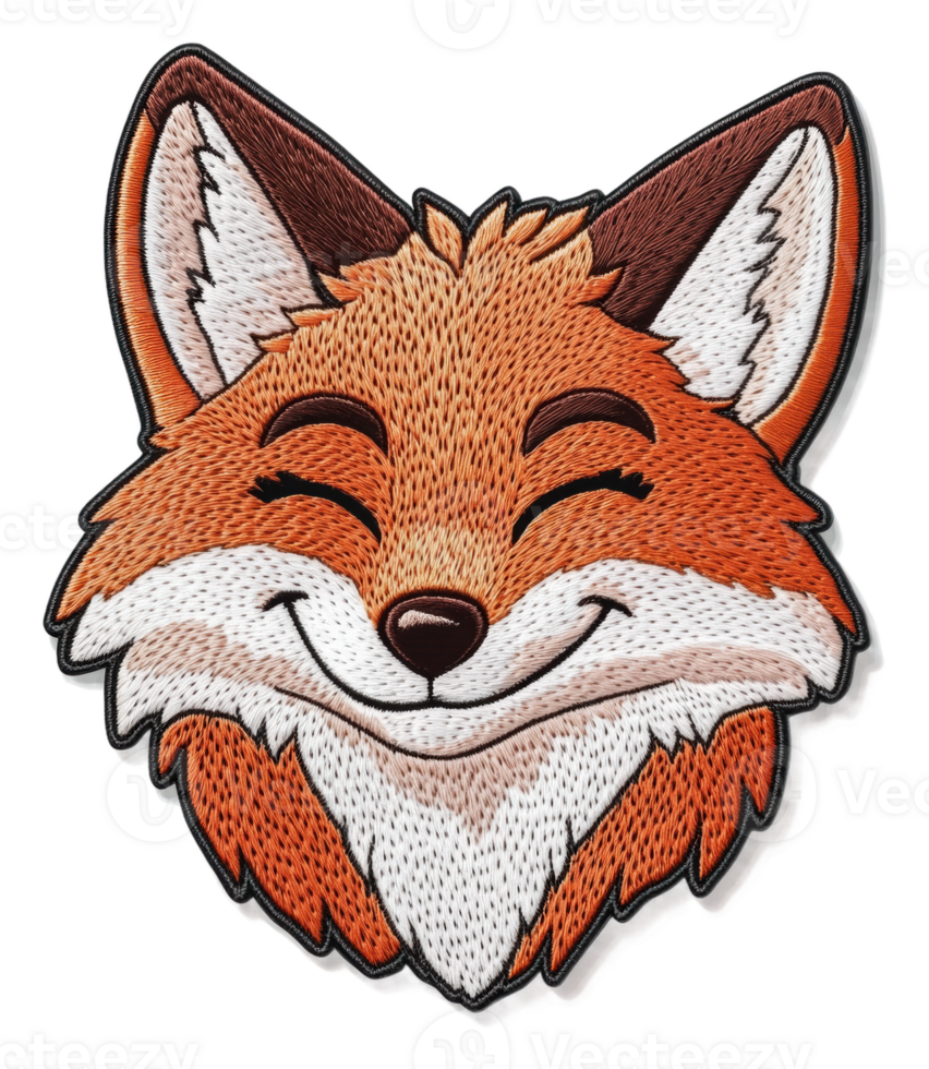 Cheerful cartoon fox patch with vibrant colors, cut out - stock . png