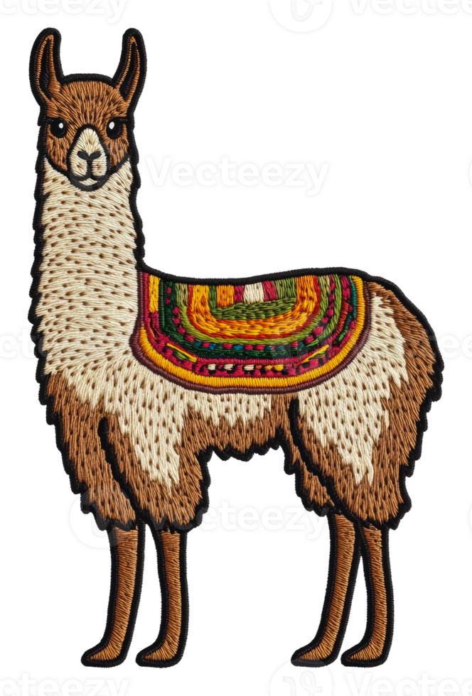 Colorful llama embroidery design, cut out - stock . png