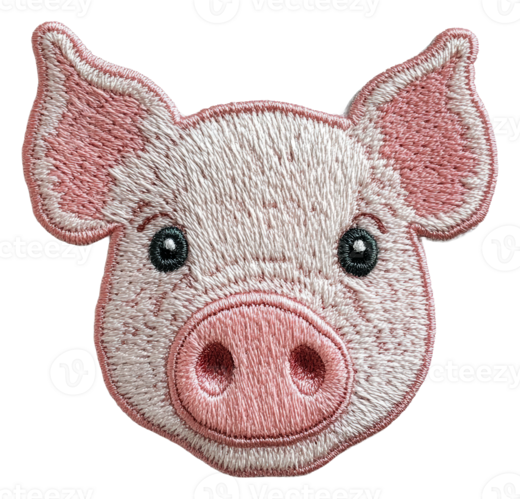 mignonne brodé porc visage conception sur en tissu correctif, Couper en dehors - Stock . png
