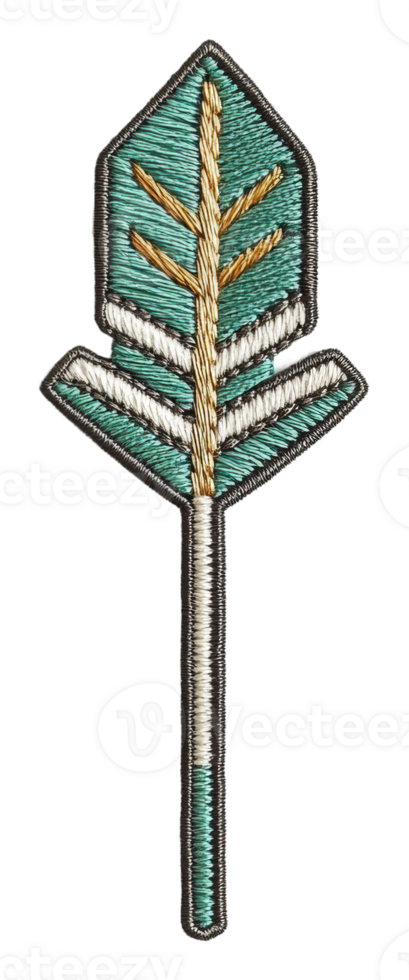 Embroidered arrow patch with details, cut out - stock . png