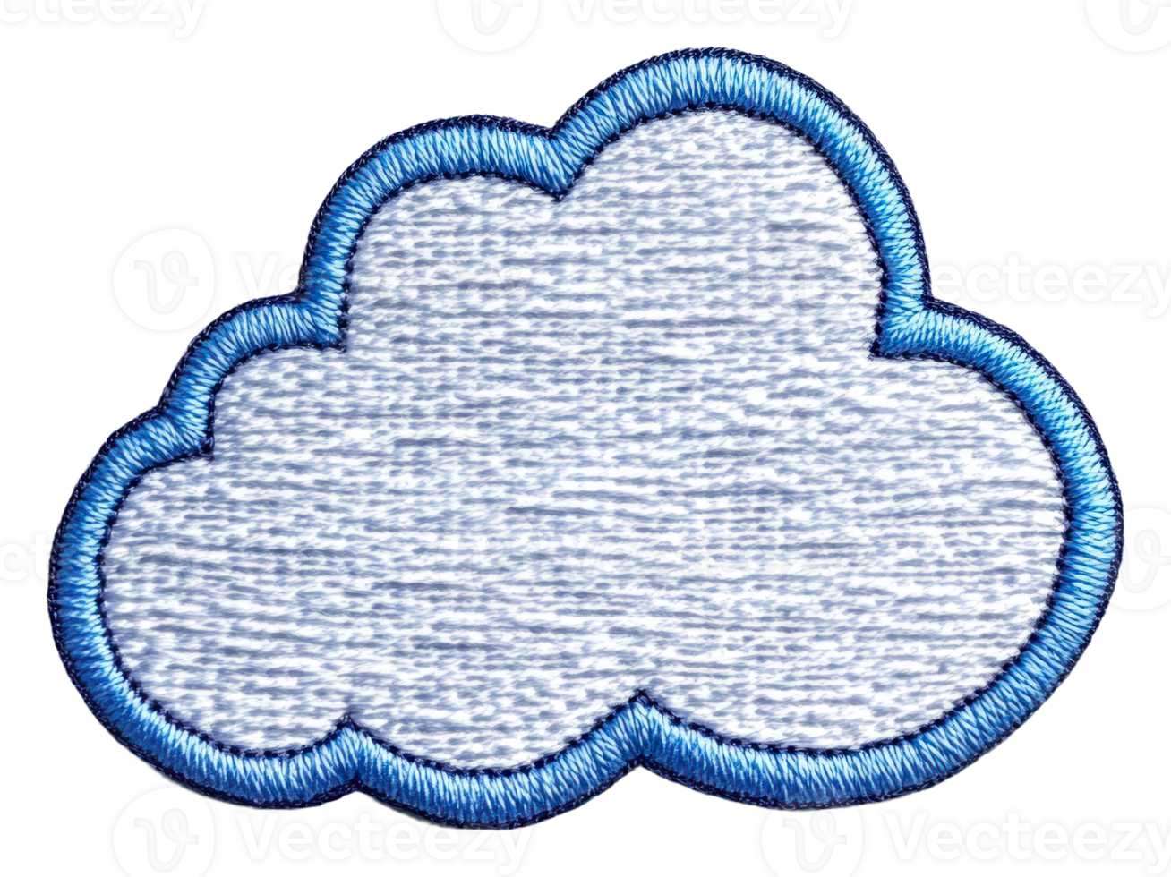 Cloud-shaped embroidered patch with blue outline, cut out - stock . png