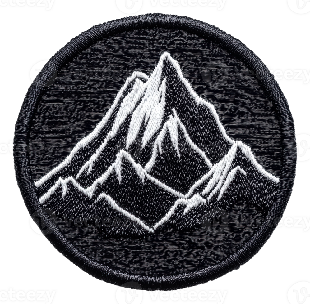 Embroidered mountain patch on a black background, cut out - stock . png