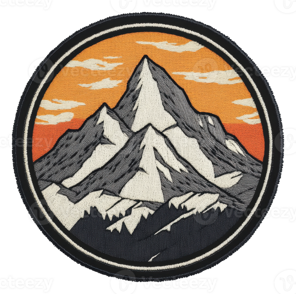 Sunset mountain patch design, cut out - stock . png