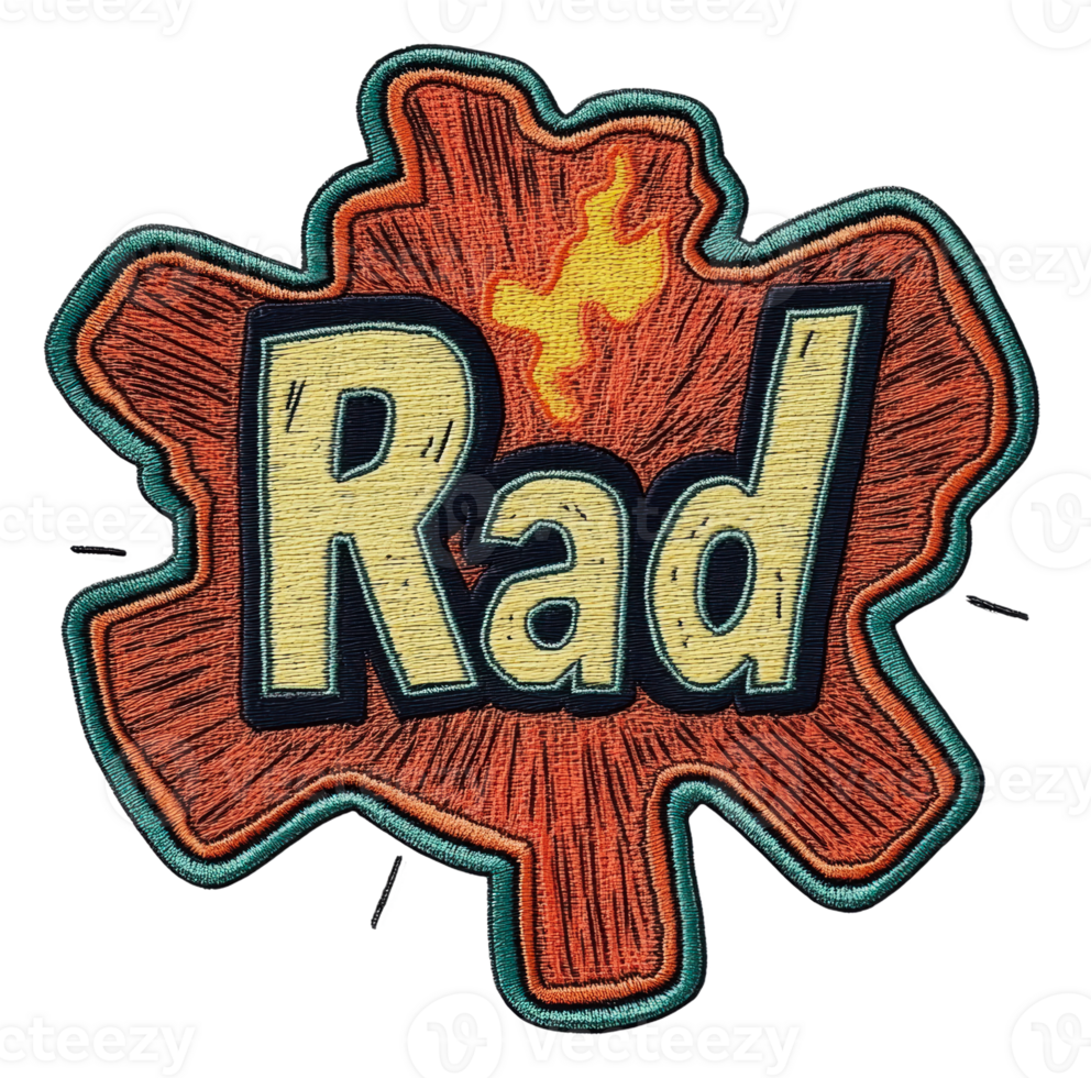 Brightly colored rad patch with explosive design, cut out - stock . png