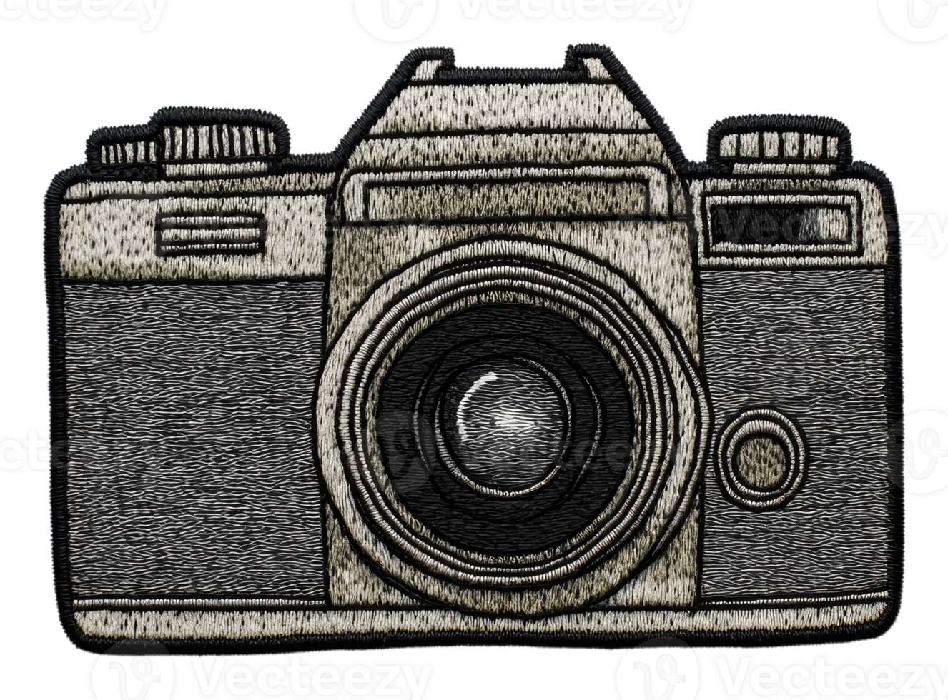 Detailed embroidery of a vintage camera design, cut out - stock . png