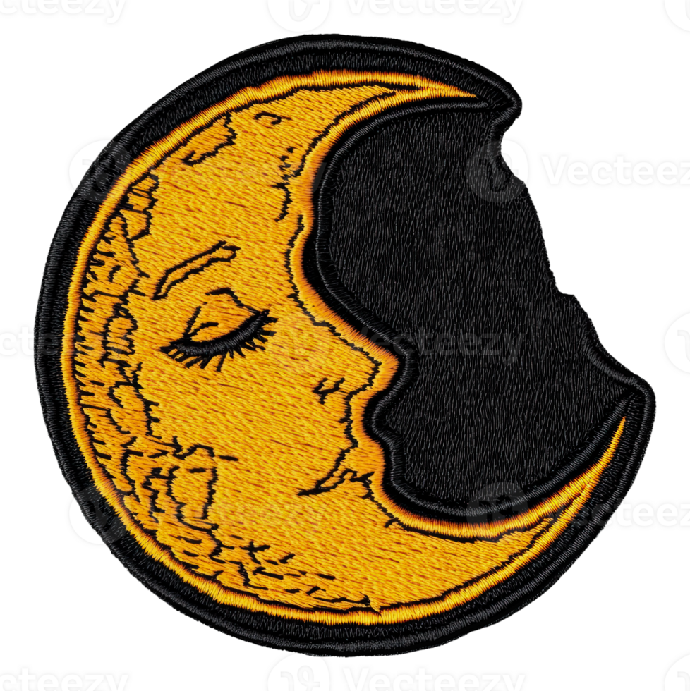 Sleeping face on crescent moon patch, cut out - stock . png