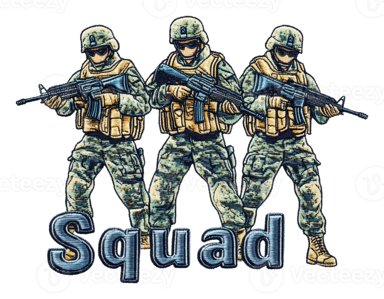 3 soldiers in tactical gear ready, cut out - stock . png