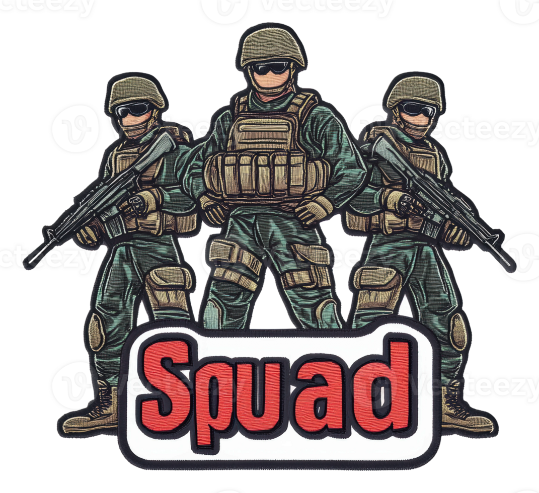 Emblem of soldiers in action, cut out - stock . png