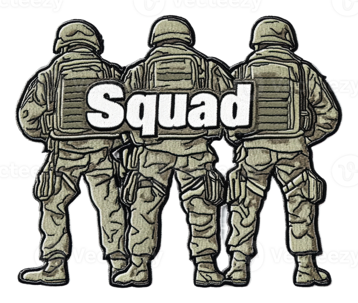 Military squad patch depicting teamwork and unity, cut out - stock . png