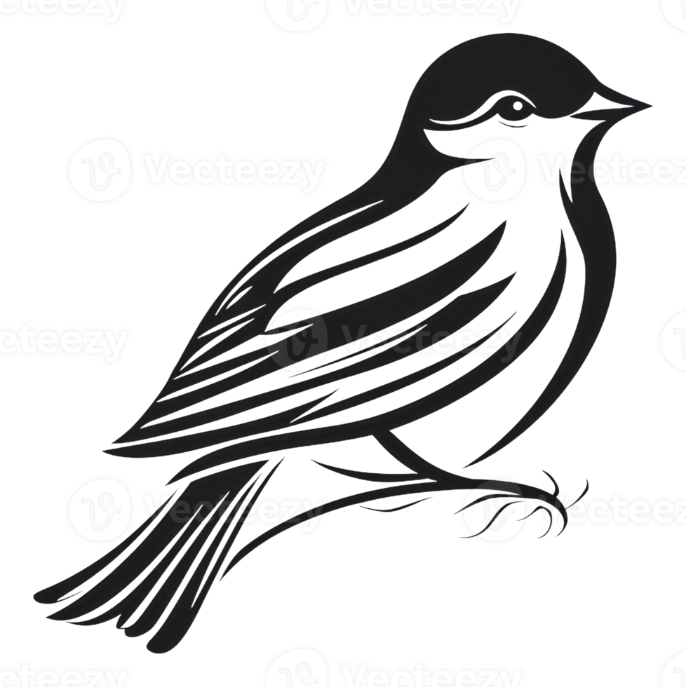 Small bird silhouette perched, cut out - stock . png