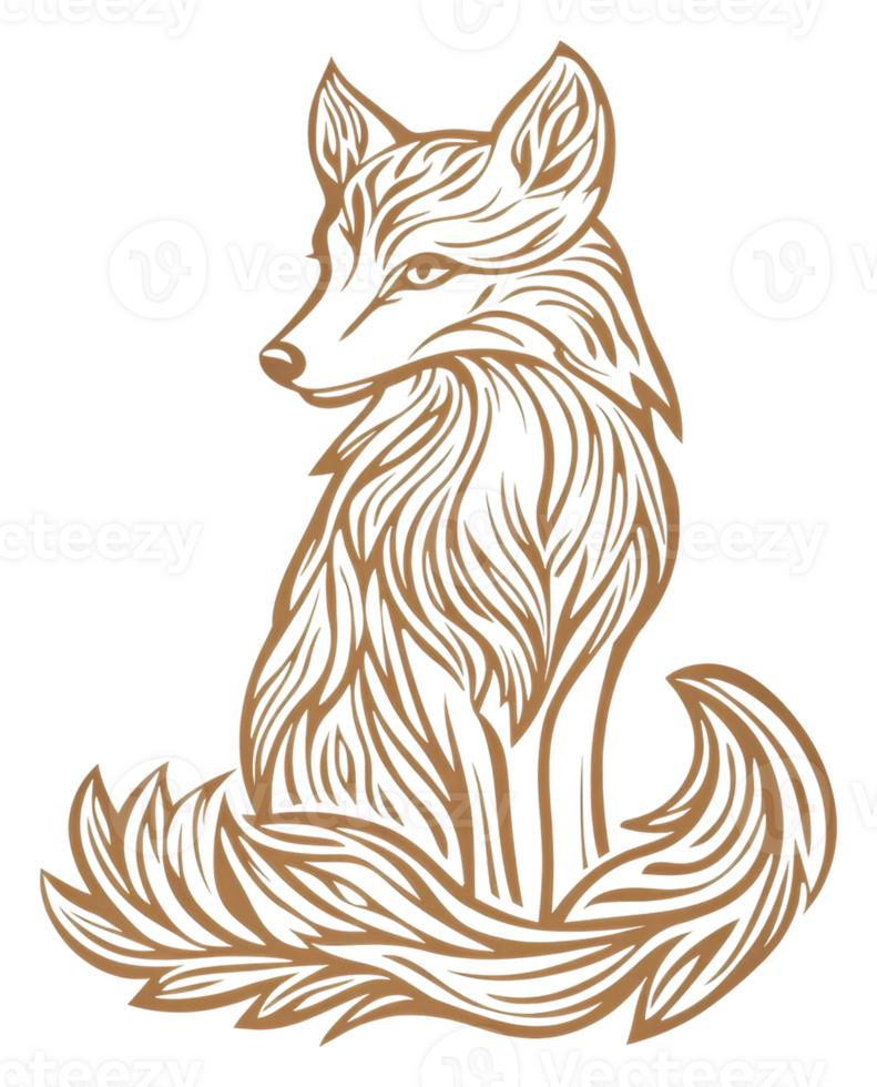 Intricate elegant fox illustration, cut out - stock . png