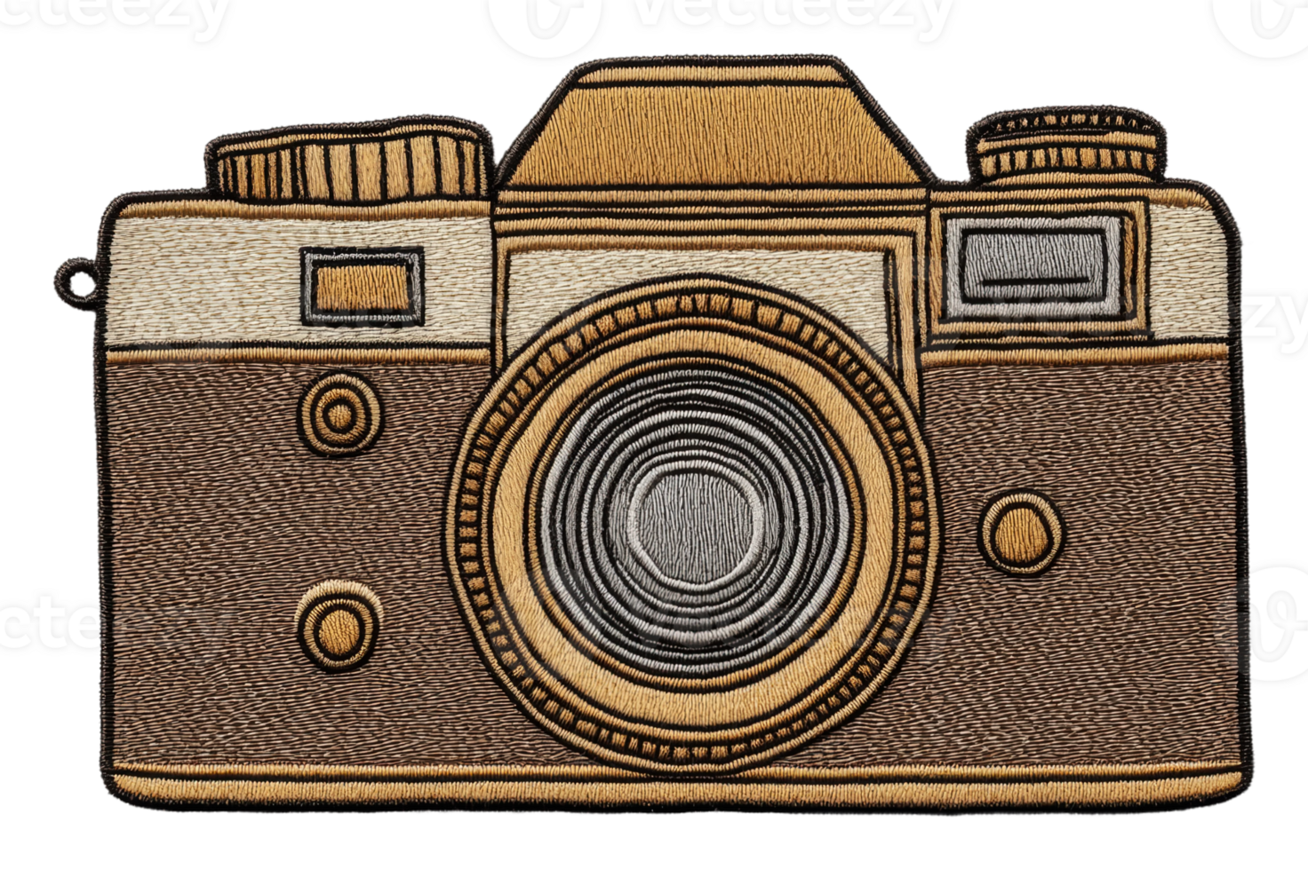 Vintage camera with detailed stitching, cut out - stock . png