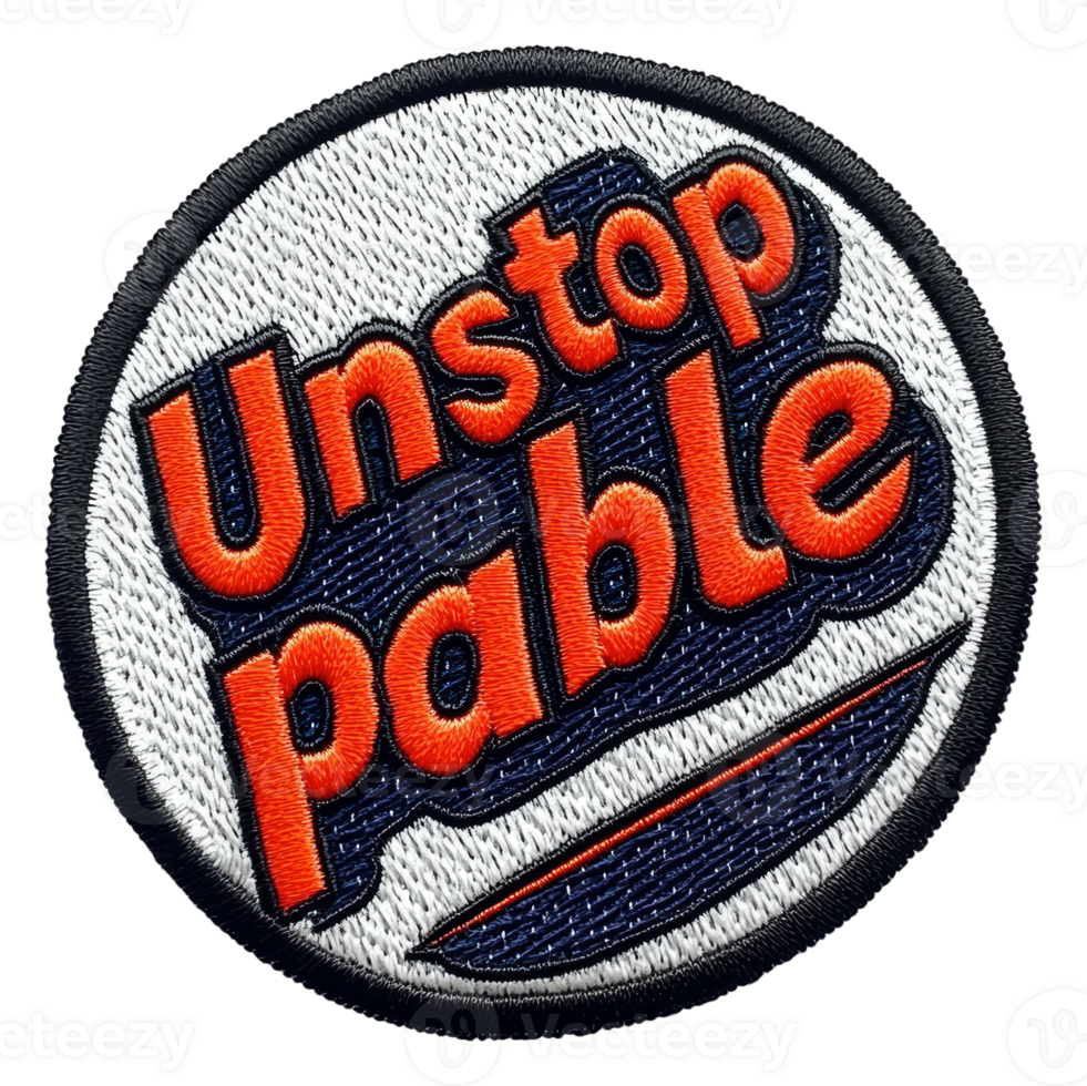 Bold 'Unstoppable' embroidered patch, cut out - stock . png