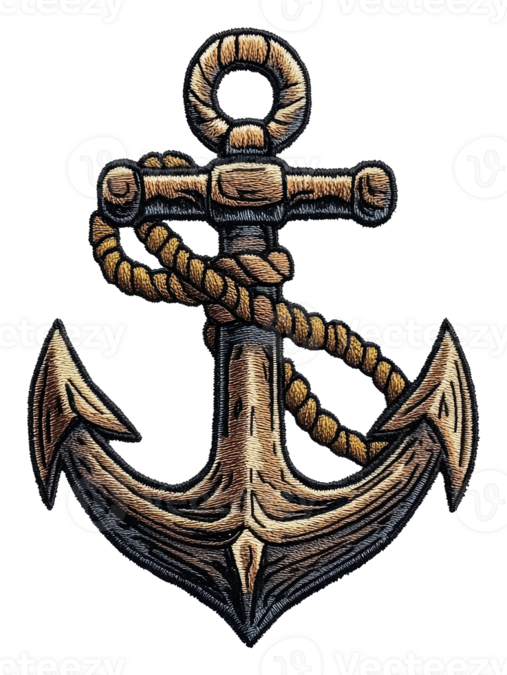 Detailed anchor design with rope and wood texture, cut out - stock . png