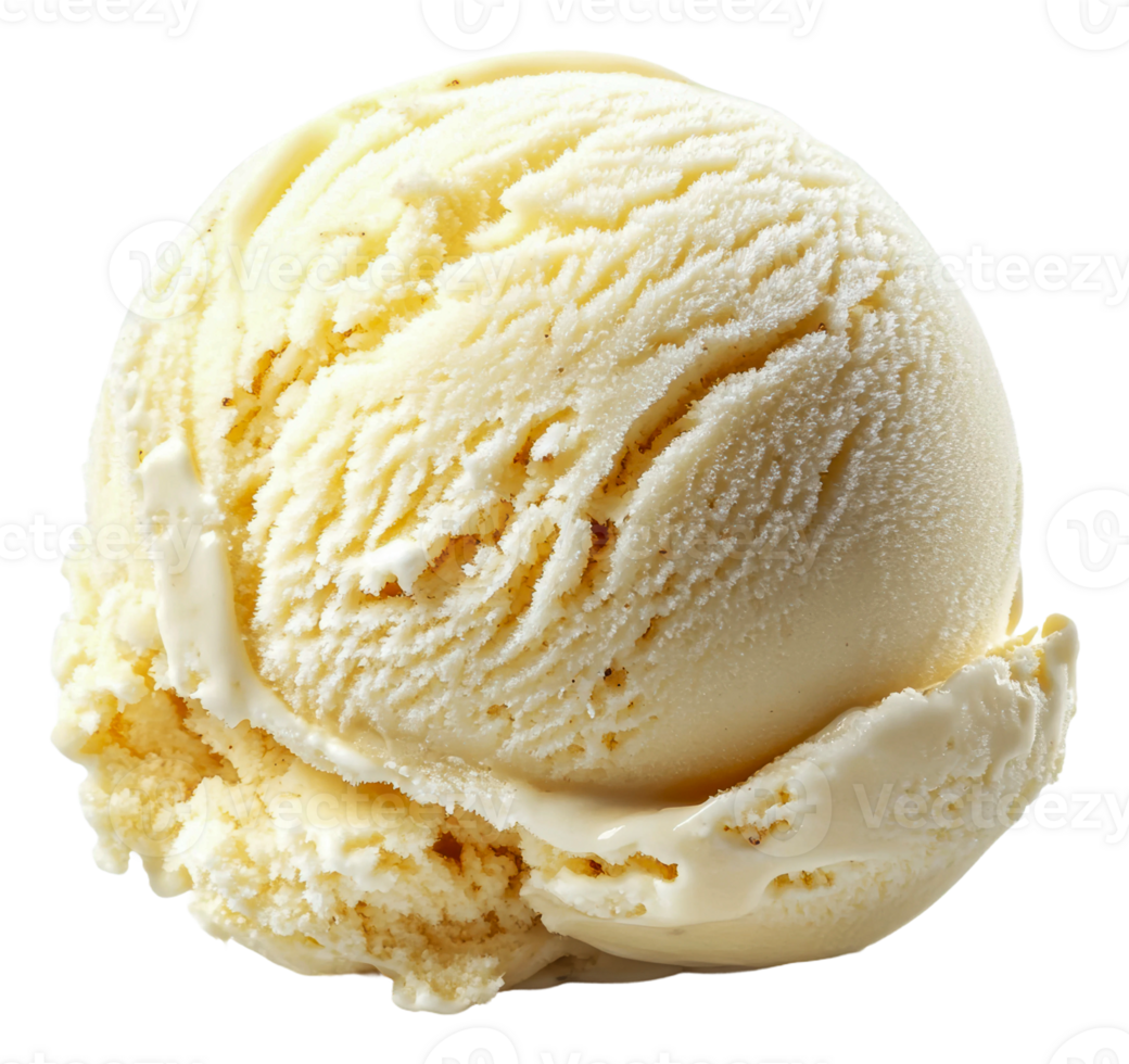 Creamy vanilla ice cream scoop on white background, cut out - stock . png