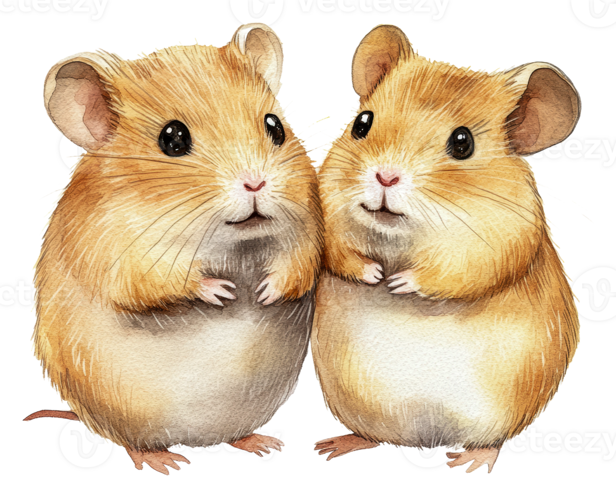 Two adorable hamsters stand together in harmony, cut out - stock . png