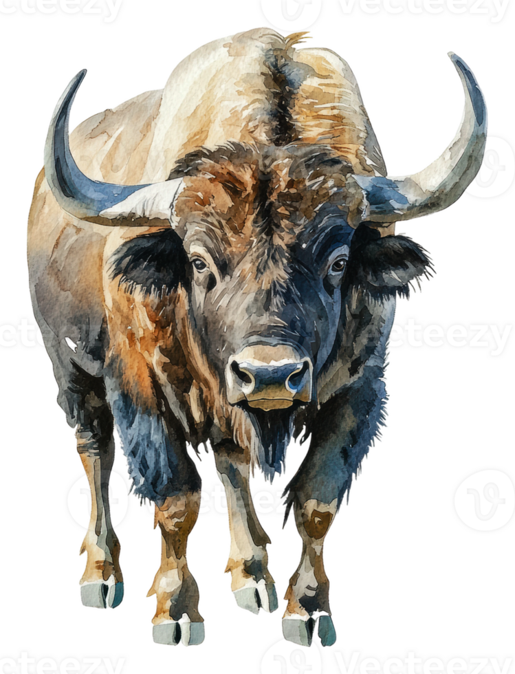 Proud mature bull in watercolor art, cut out - stock . png