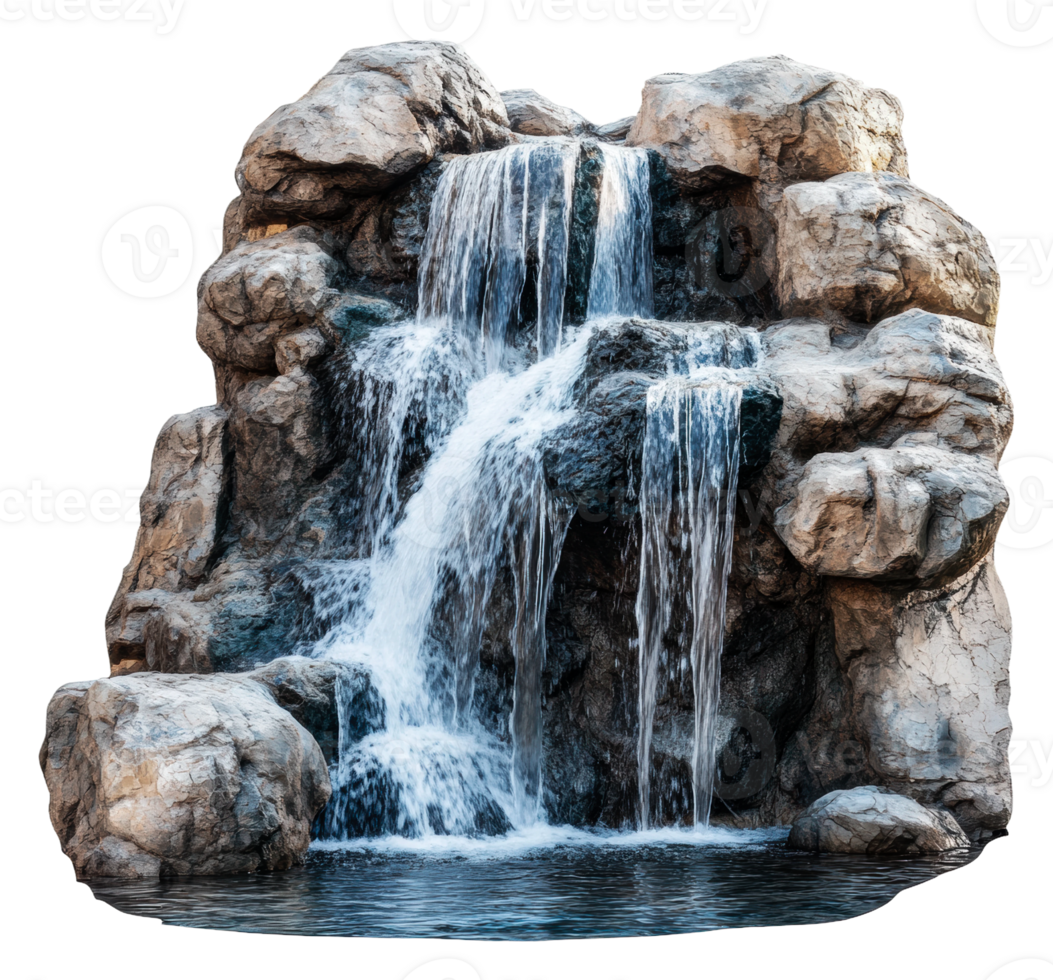 Rock waterfall into water pool, cut out - stock . png
