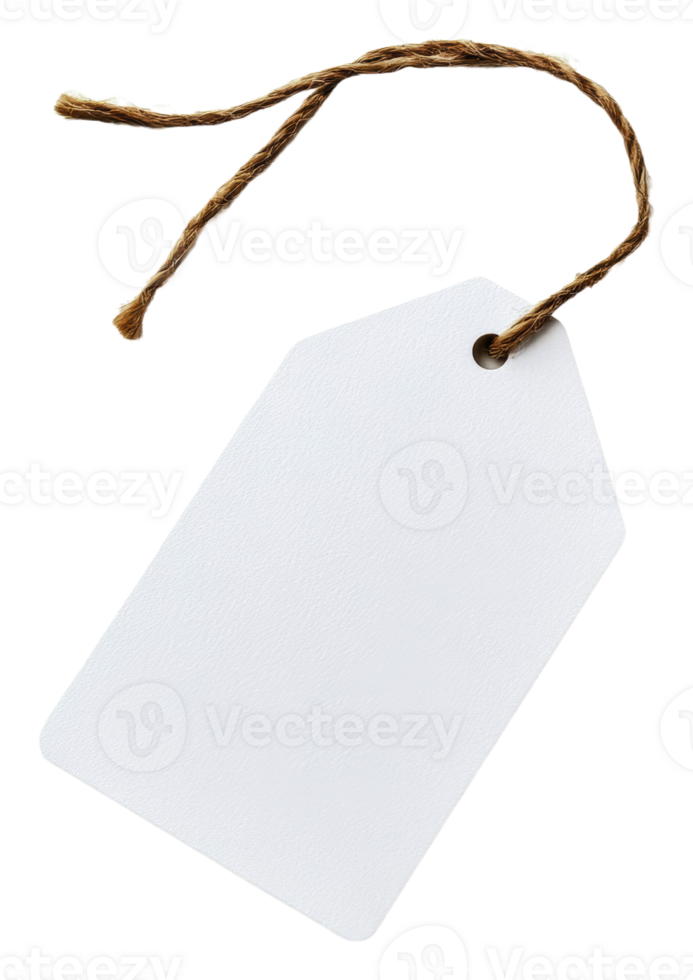 Blank tag with string ready for labeling items, cut out - stock . png