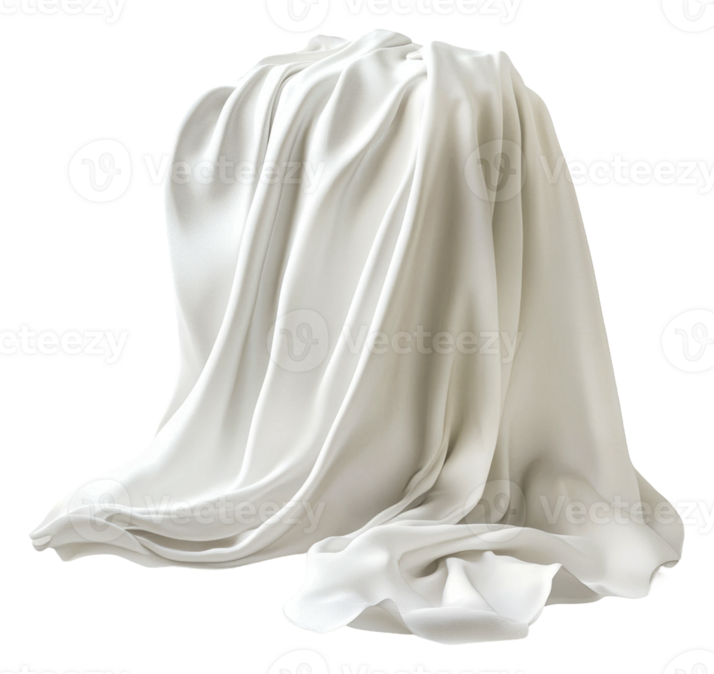 White draped fabric on display in a studio setting, cut out - stock . png