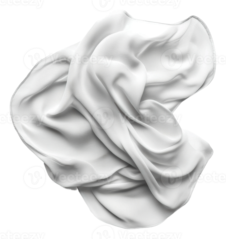 Elegant white fabric draped artfully, cut out - stock . png