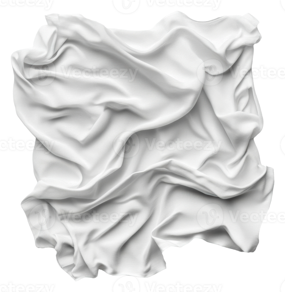 Wrinkled white fabric draped in soft lighting, cut out - stock . png