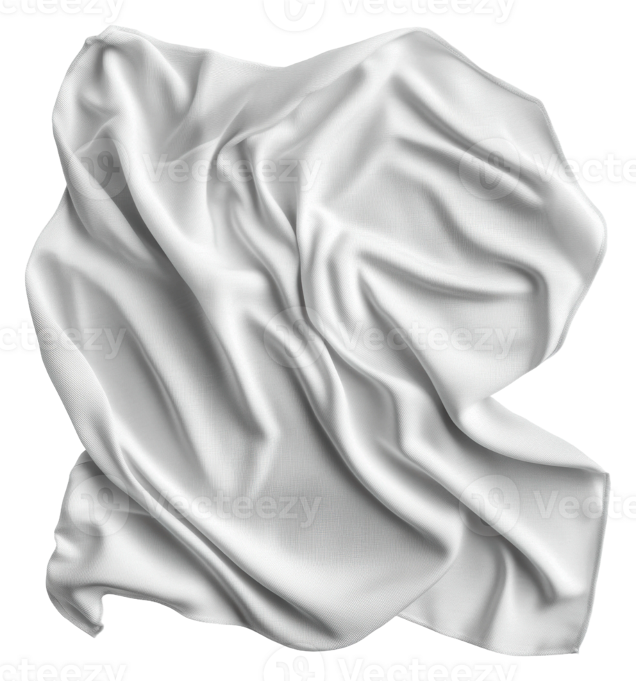 Draped white fabric with soft folds and texture, cut out - stock . png