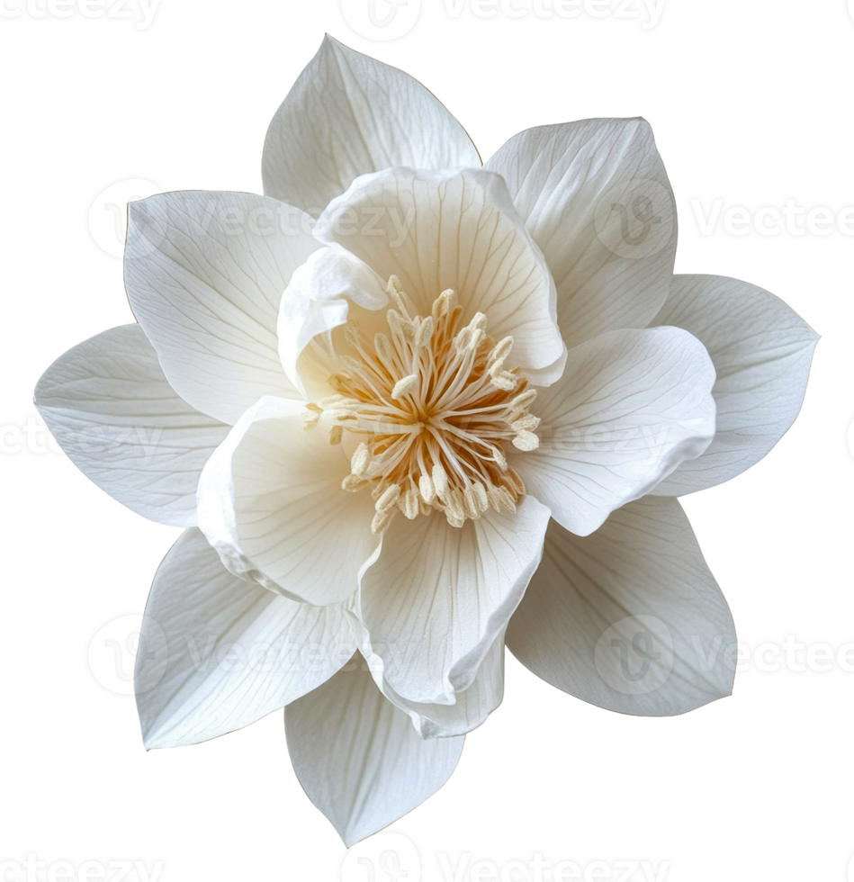 Beautiful white flower blooming in natural light, cut out - stock . png