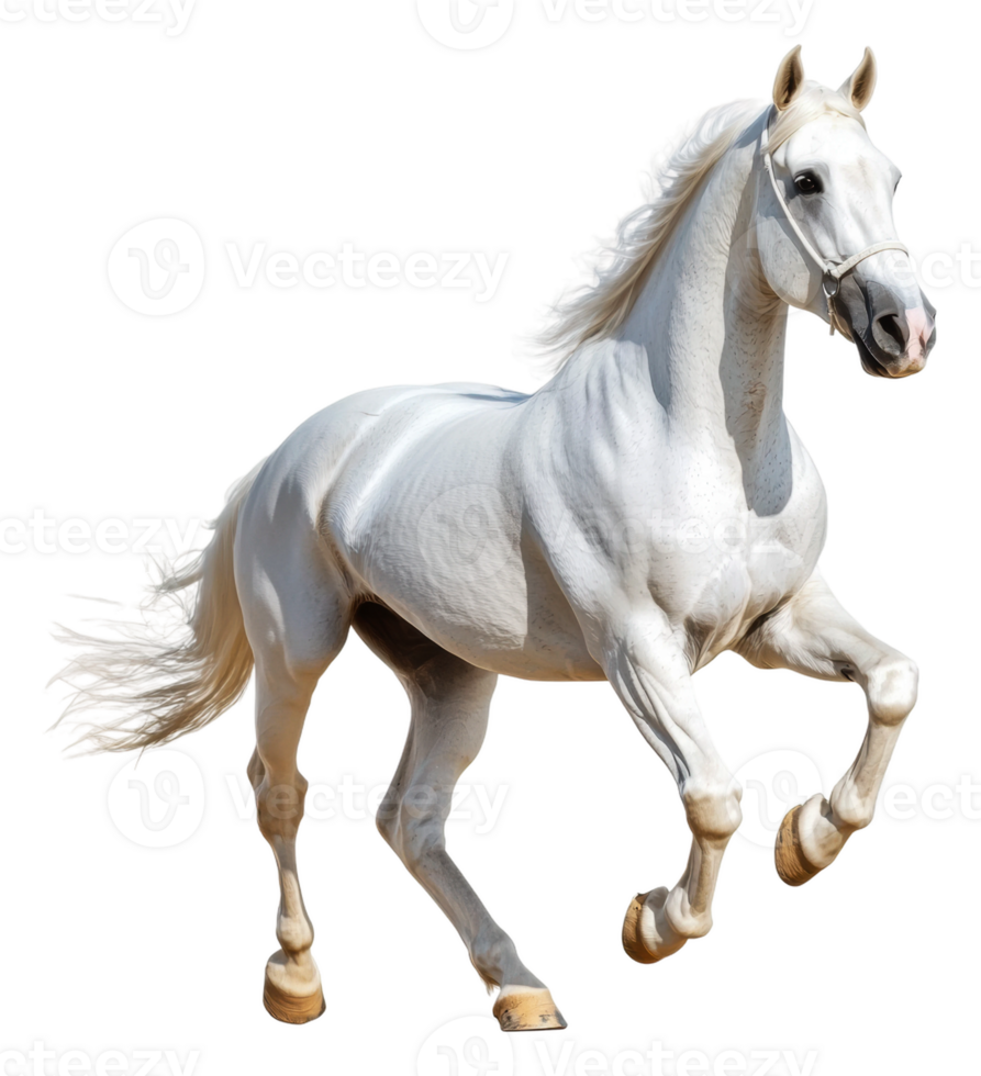 Majestic white horse galloping across the field, cut out - stock . png