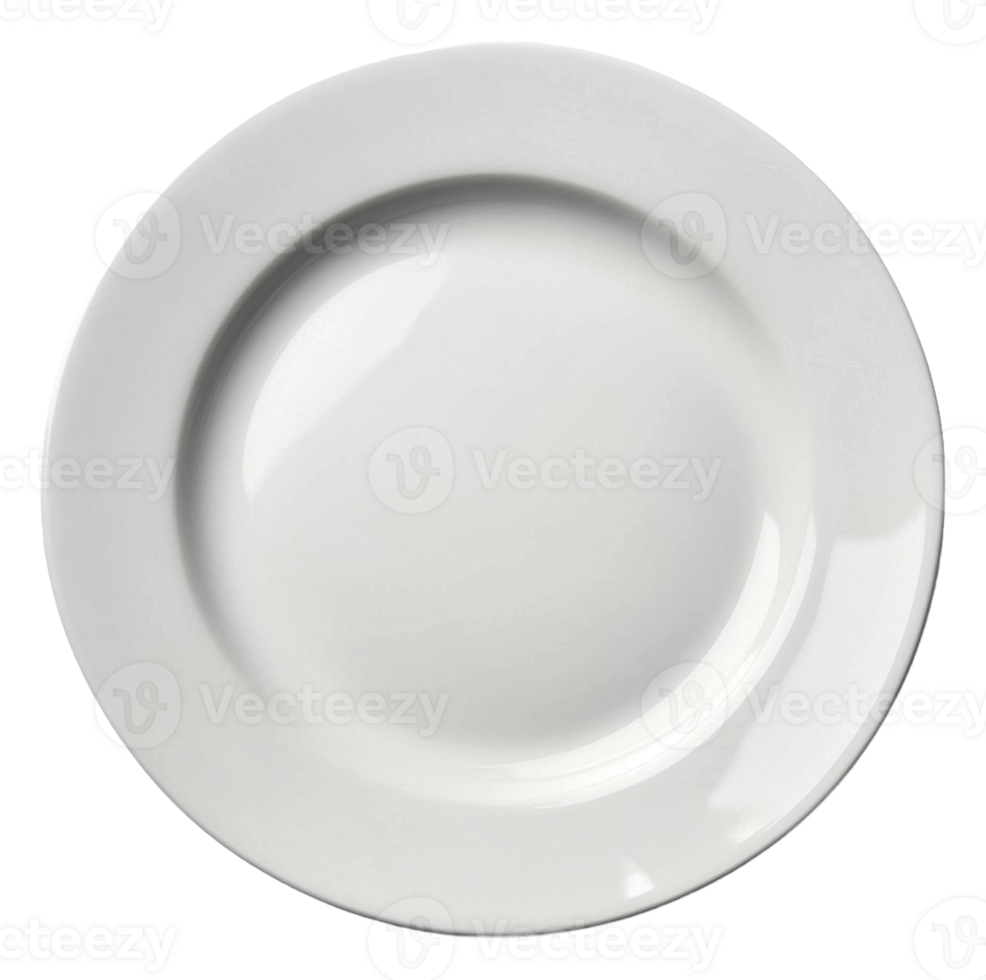 Simple white dinner plate on a clean surface, cut out - stock . png