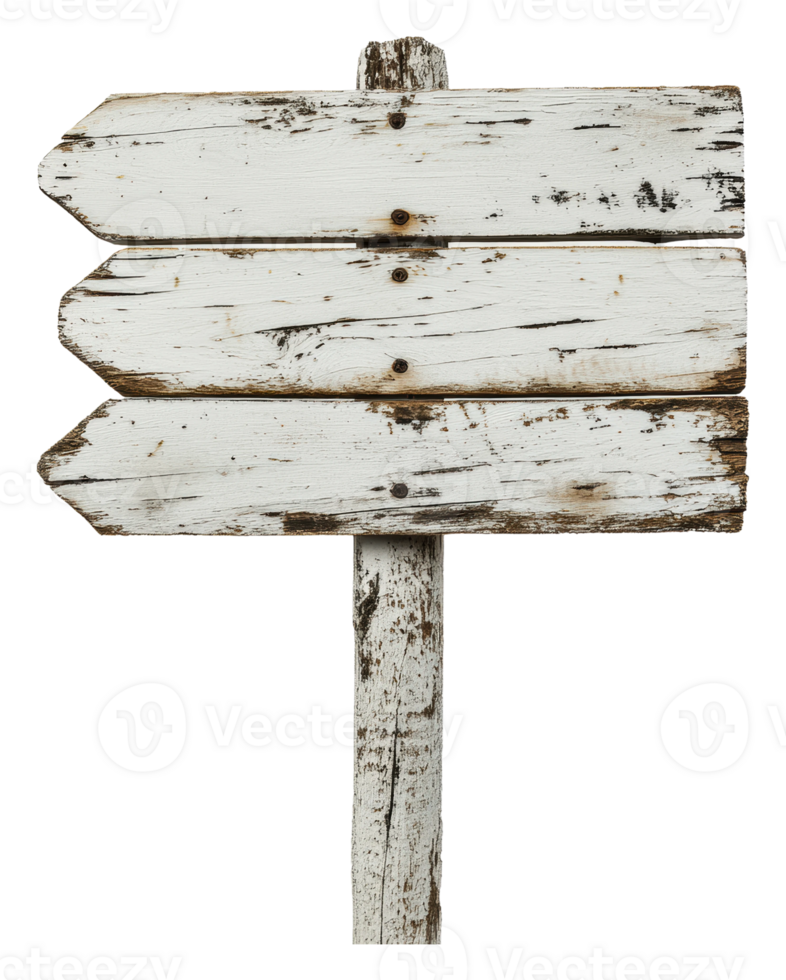 Multi-arrow weathered wooden sign, cut out - stock . png