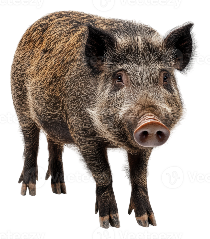 A wild boar stands alert in a natural setting, cut out - stock . png