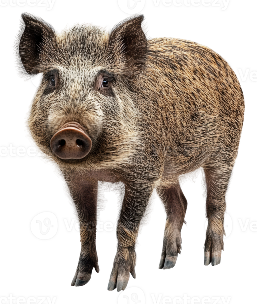 Brown wild boar standing in a natural habitat, cut out - stock . png