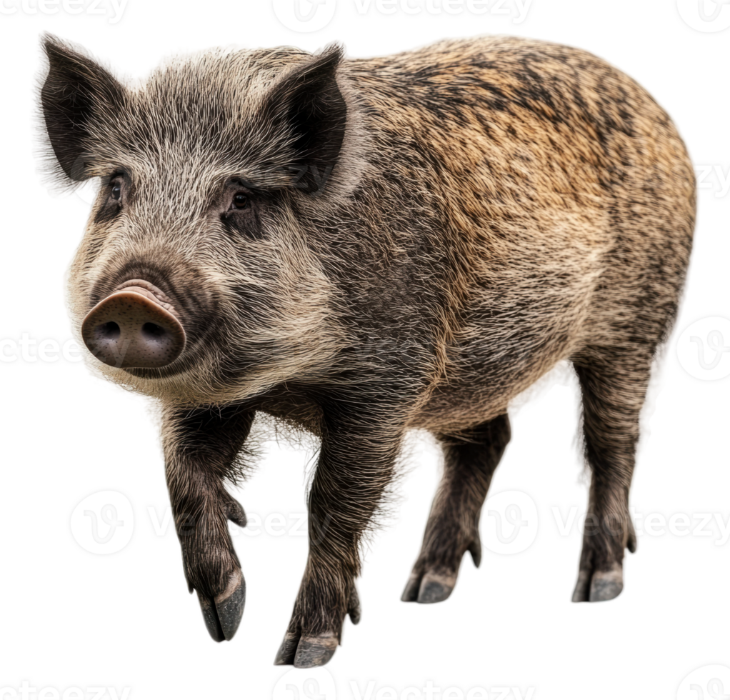 Boar roaming autumn forest, cut out - stock . png