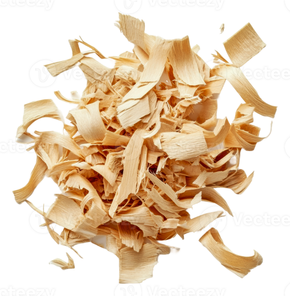 Wood shavings scattered on a white background, cut out - stock . png