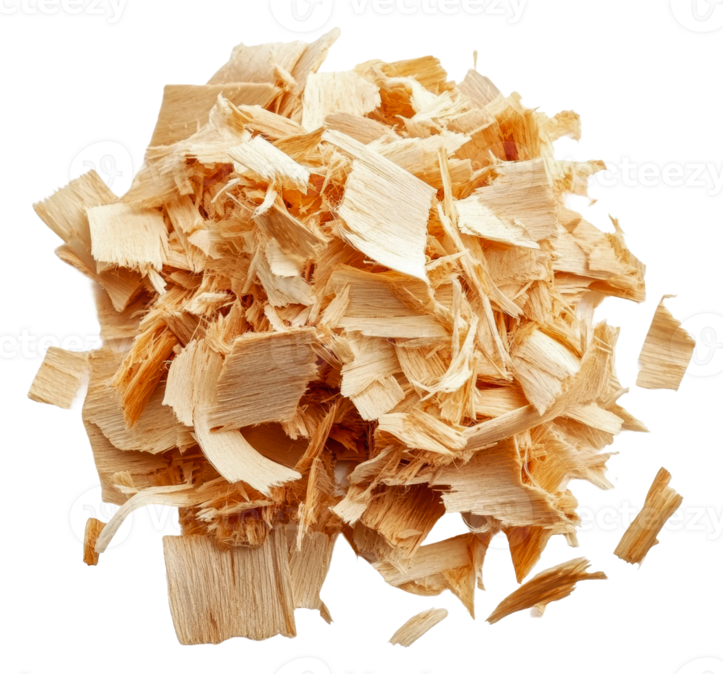 Pile of fine wood shavings on a clean surface, cut out - stock . png
