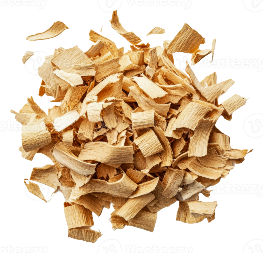 Wood shavings piled on a white background, cut out - stock . png