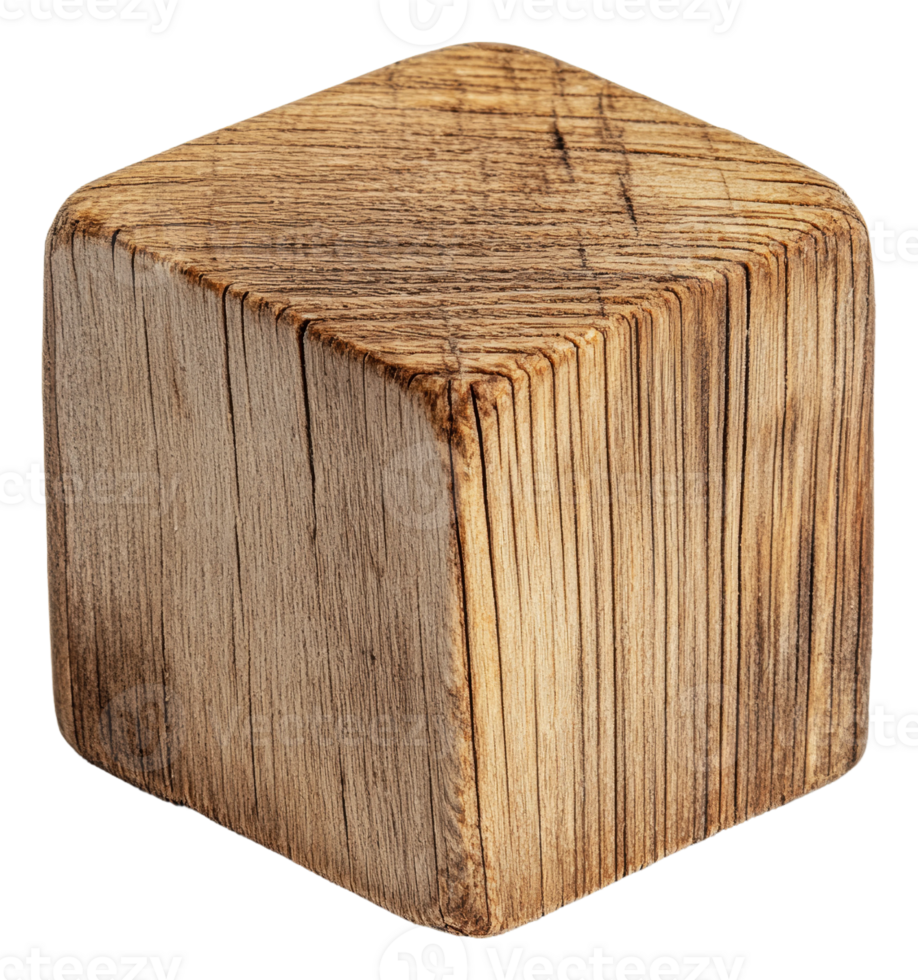 Natural-finish wooden block on white, cut out - stock . png