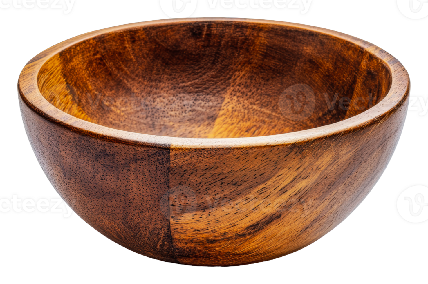 Rustic wooden bowl on a white background, cut out - stock . png