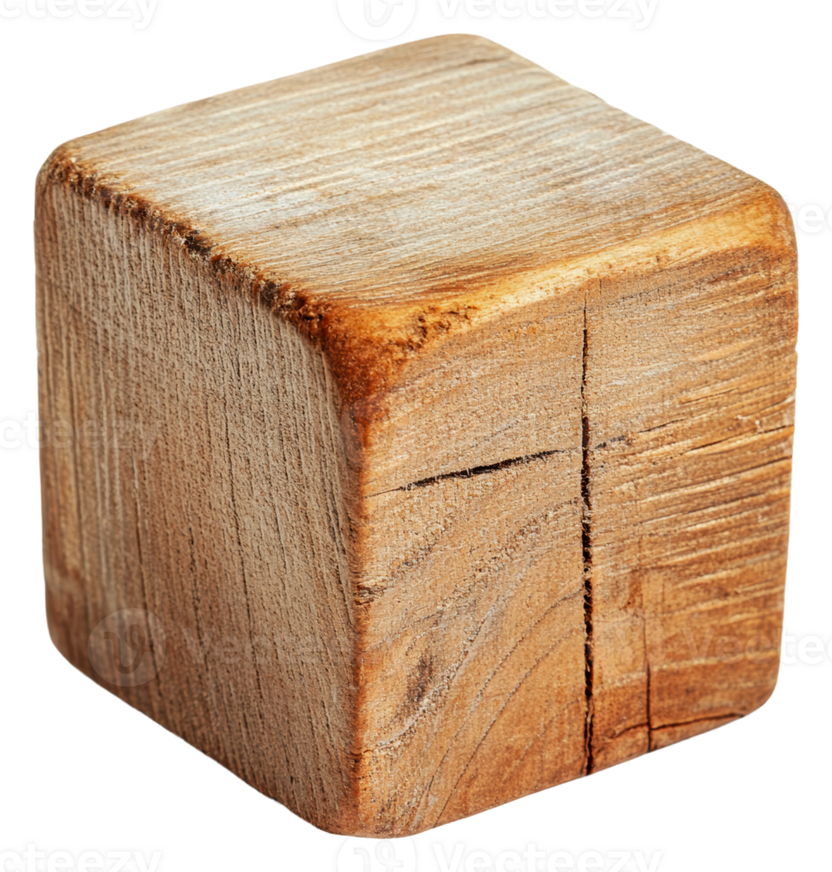 Wooden block on white, highlighting texture, cut out - stock . png
