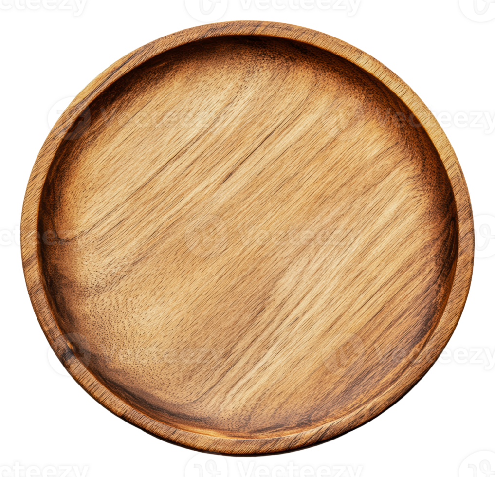 Round wooden serving plate on a light background, cut out - stock . png
