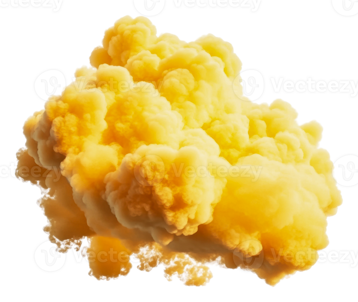 Yellow smoke blast at summer event, cut out - stock . png