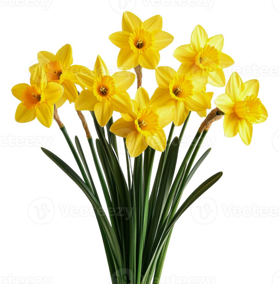 Yellow daffodils in a white vase, cut out - stock . png
