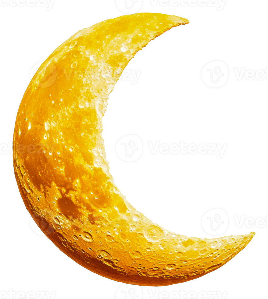 Bright crescent moon on white backdrop, cut out - stock . png