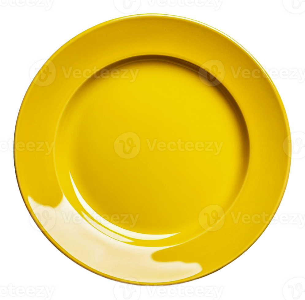 Bright yellow dinner plate on a white background, cut out - stock . png