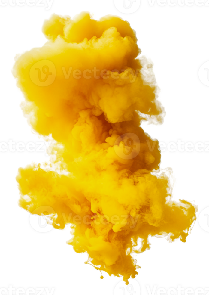 Yellow smoke cloud rising in a bright environment, cut out - stock . png