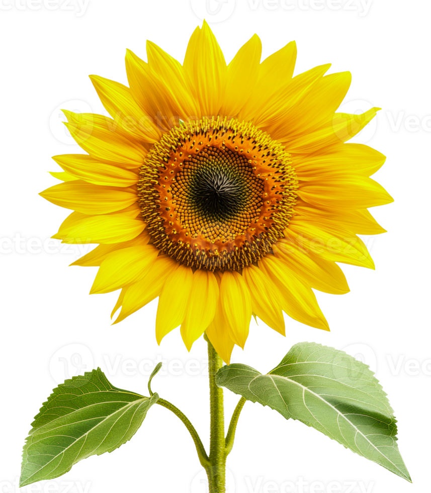 Vibrant yellow sunflower blooming, cut out - stock . png